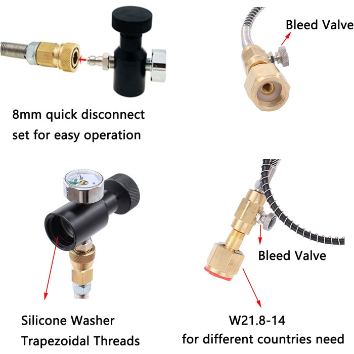 Адаптер для заправки CO2 Doo Engy Адаптер для заправки циліндра Шланг з манометром Шланг W21.8-14 Коннектор для резервуарів Sodastream Виробник газованої води для наповнення
