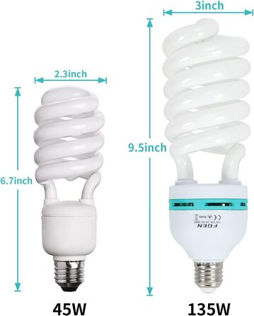 Фотолампа зі штекером E27, Студійне світло FGen Енергозберігаюче освітлення 10000 годин терміну служби для предметної фотографії, фотостудії, фотографії, Softbox 2 шт. и (1 упаковка), 2X135W CFL Photo Lamp 5500K