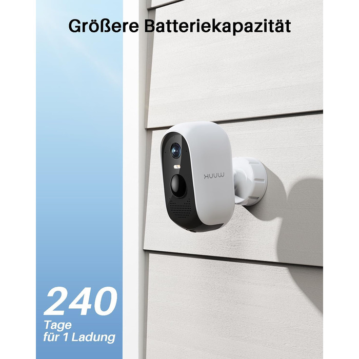 Зовнішня Wi-Fi камера спостереження WUUK 2K, локальне сховище 32 ГБ, бездротова зовнішня камера спостереження, без щомісячної плати, камера спостереження від батареї на 180 днів, сумісна з Alexa та сонячною панеллю