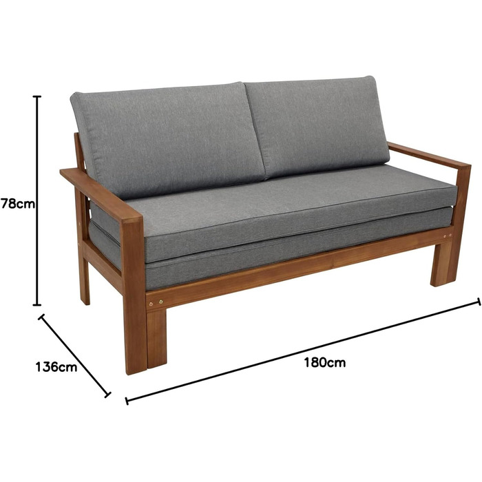Садовий диван Диван Парана 180x136см розсувний, дерево акації коричневе масло, з оббивкою сірий, в приміщенні та на вулиці