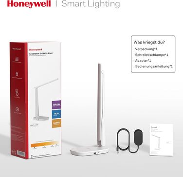 Настільна лампа Honeywell із зарядним USB-портом - Sunturalux H2 Світлодіодна настільна лампа з можливістю затемнення для очей для дорослих, складна портативна настільна лампа для домашнього офісу, спальні, читання, біла