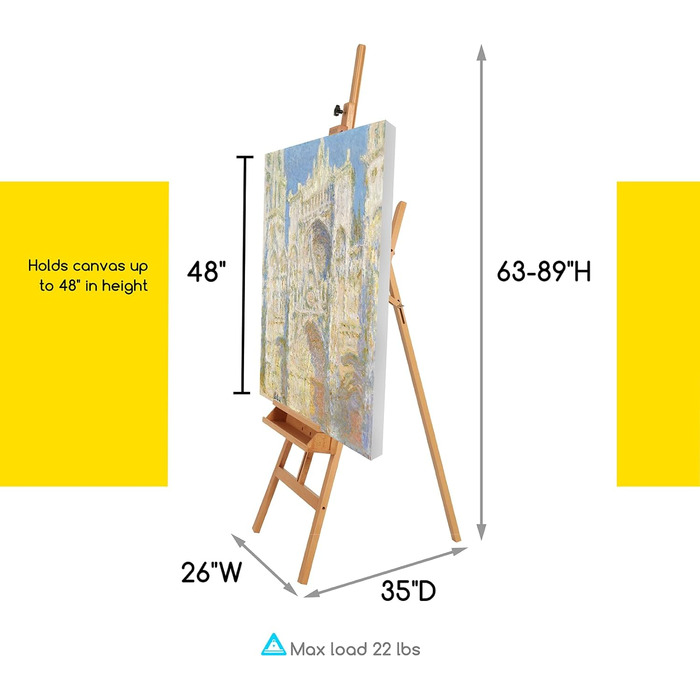 Великий мольберт для художників MEEDEN, регульований, виготовлений з масиву бука, студійний мольберт для дорослих з тримачем для пензля, вміщує полотно до 48 футів, (золото)