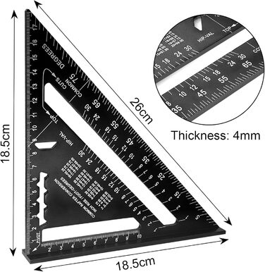 Теслярський квадрат Wanglaism з багатофункціональним кутовим трикутником кутоміром лінійкою з алюмінієвого сплаву для деревообробних інструментів зроби сам, інструмент для маркування глибоких отворів (метричний, 7 дюймів)