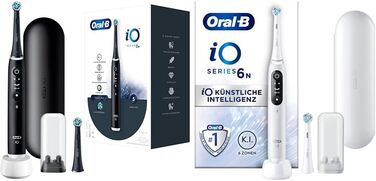 Електрична зубна щітка Oral-B iO Series 6, електрична зубна щітка black lava & iO Series 6, 2 щітки, 5 режимів чищення, магнітна технологія, дисплей і дорожній кейс, білий