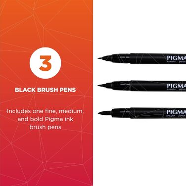 Ручка Pigma Professional Brush 3/Pkg-Fine, середня, жирна ука (3 упаковки)