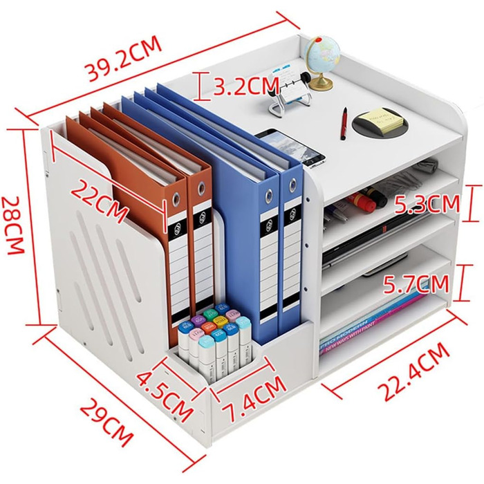 Настільний органайзер для файлів Vikmyer, Органайзер для настільних документів для офісу, домашньої школи, Органайзер для паперової поштової скриньки з коробкою для носової хустки та маленьким стаціонарним тримачем Caddy White PB07-3