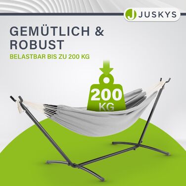 Гамак Juskys Paya з каркасом - Відкритий двомісний гамак для 2 осіб - Витримка до 200 кг з навантаженням - Критий двомісний гамак - Світло-сірий