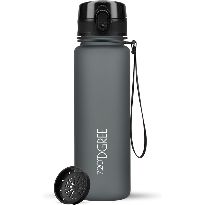 Пляшка для води 720 DGREE 1л Sport 'uberBottle softTouch Sieb - Без BPA - Пляшка для води для універі, роботи, фітнесу, велосипеда, активного відпочинку, роботи - спортивна пляшка з тритану - легка, ударостійка, багаторазова (500 мл, Midnight Black - Blac