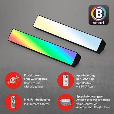 Розумний лайтбар LED, працює з Storeo Alexa, WiFi, голосове управління RGB, CCT, ігрова лампа, підсвічування телевізора, пульт дистанційного керування, чорний, 45 Вт, 255x45 мм (ШхВ), 7379-015