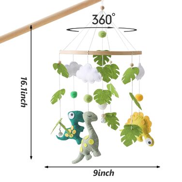 Тварини Дитячий мобіль з фетру, Мобільне дитяче ліжечко Мобільний пеленальний столик з сафарі Підвісний дзвіночок Дитяча музика вітру для прикраси дитячої кімнати, подарунок для новонародженого (динозавра)
