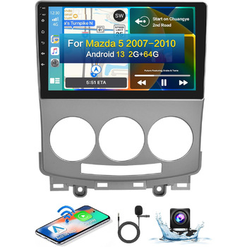 Автомобільна стереосистема Android 13 з бездротовим Carplay Автомобіль Android для Mazda 5 2007-2010 9-дюймова автомагнітола з GPS Navi Bluetooth WiFi RDS HI-FI FM 2USB SWC камера заднього виду, 2G64G