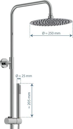 Душова система з термостатом, душовий комплект з великим тропічним душем (Ø 25 см) і регульованим ручним душем, душовий комплект з душовою решіткою, душ з краном, душова панель для душової колонки, хром Aquaduct хром, 60044