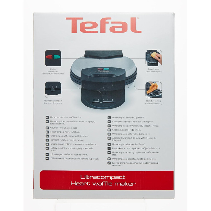 Вафельниця Tefal Heart WM310D Вафельниця для вафель у формі серця Плавний контроль температури засмаги за бажанням Листи з антипригарним покриттям Контейнер для збору тіста Чорний 1000 Вт