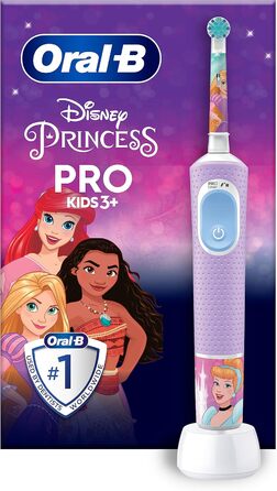 Електрична зубна щітка Oral-B Pro Kids Princess для дітей від 3 років, включаючи режим Sensitive для догляду за зубами, надмяку щетину, 1 насадку для щітки, 4 наклейки, фіолетовий/синій