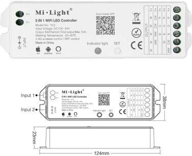 Контролер диммер для монохромних, CCT, RGB, RGBWW, RGBWW, RGBCCT світлодіодних стрічок, сумісних з Alexa Google home і багатьма пультами дистанційного керування Mi-Light, WL5, 5in1 Wi-Fi