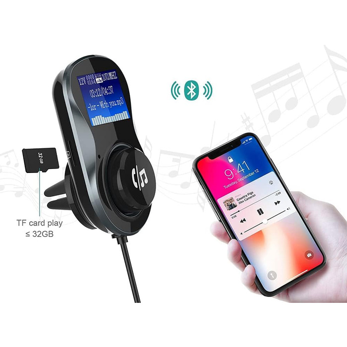 Модулятор PNI Valentine F800 Bluetooth, MP3-плеєр, FM-передавач, слот Micro SD, подвійний USB, QC3.0