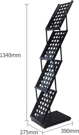 Підлоговий стелаж для журнальних брошур, 4-х ярусний газетний стенд, інформаційний стенд, презентаційний стенд, стелаж для зберігання офісних газет, металевий, чорний стелаж для презентації газет