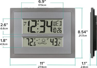Атомний цифровий настінний годинник La Crosse Technology 512-85937-INT з температурою та прогнозом, сірий/сріблястий