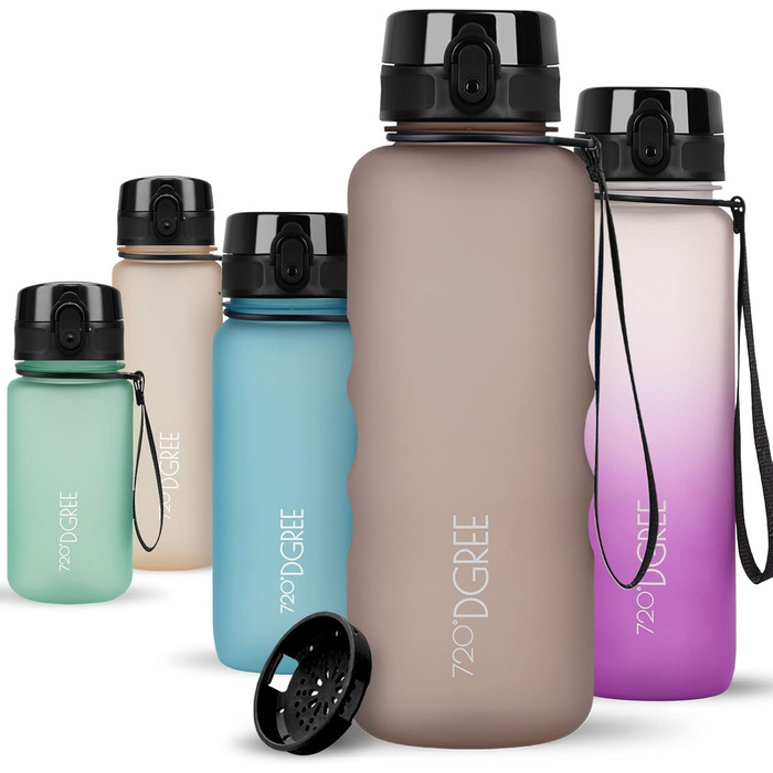 Пляшка для води 720DGREE 1 л Sport 'uberBottle softTouch Ситечко - Без BPA - Пляшка для води для універу, роботи, фітнесу, велосипеда, активного відпочинку, роботи - спортивна пляшка з тритану - легка, ударостійка, багаторазова (1500 мл, нуга коричнева - 