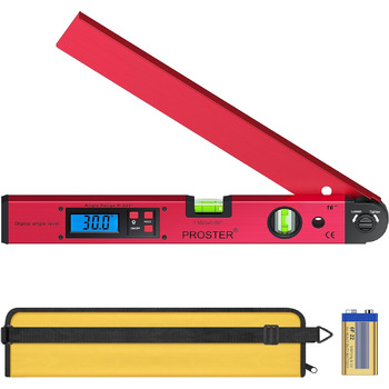 Цифровий транспортир Proster Digital Protractor 0-225 з рівнем спирту та РК-підсвічуванням кутомір 400 мм/16 дюймів з батареєю та сумкою для покрівельної техніки -Червоний