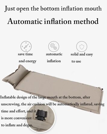 Двомісний автоматичний надувний матрац CASEGO з подушкою, висока еластичність, легкий, портативний, м'який і зручний, надувна подушка (5см)