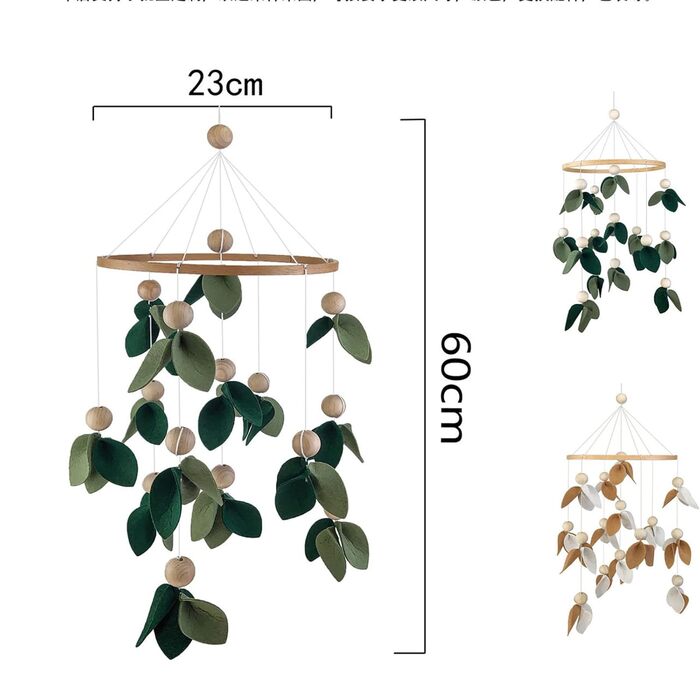 Дитяче ліжечко Мобільна іграшка з дзвіночком вітру, дитячий дзвіночок Leaf Baby Mobile для новонароджених, подарунок з дерев'яним орнаментом для дівчинки чи хлопчика (зелений)