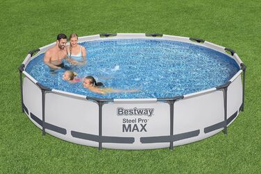 Комплект каркасного басейну Bestway Steel Pro MAX з фільтруючим насосом Ø 366 x 76 см, світло-сірий, круглий