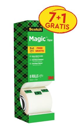 Скотч Magic Tape - Value Pack 8 рулонів, 19мм х 33м - Невидимий скотч загального призначення для ремонту, маркування та запечатування документів Magic Tape Single