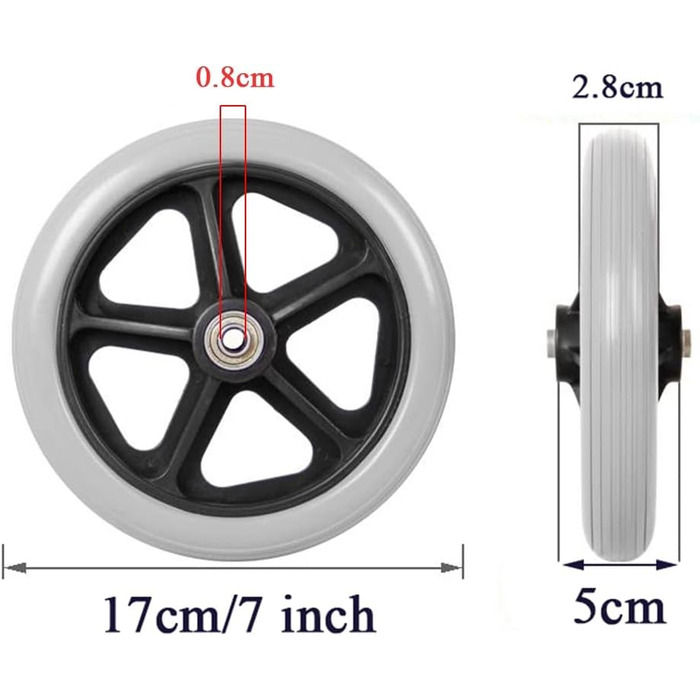 Дюймове переднє колесо, інвалідне крісло для інвалідів, аксесуари для допомоги при ходьбі, ненадувне протиковзке колесо/сірий/7 дюймів, 7-