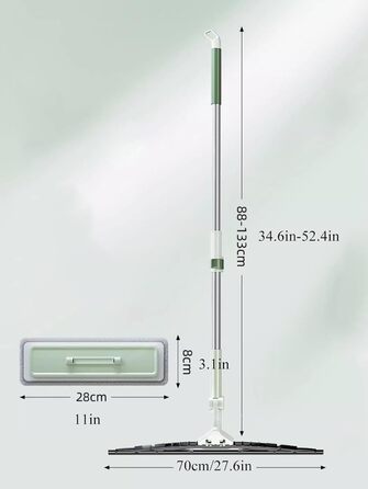 Віконний ракель, віконний ракель проти ковзання з телескопічною штангою 88см-133см, довгий засіб для миття вікон 70см для миття скла Водяна пінопластова плитка Дзеркало для ванної кімнати підлога 70см зелений