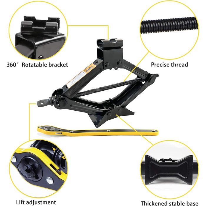 Набір ножичних домкратів WLBXDRZK Jack 1.5T з храповим подовжувачем кривошипа Потовщена сталева пластина, портативний домкрат для легкових автомобілів, вантажівок, седанів, фургонів, MPV.