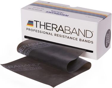 Латексні стрічки опору Theraband Original Fitnessband - рулон для зберігання 5,5 метрів, 100 натуральний латекс, ідеально підходить для реабілітації, кондиціонування м'язів, тренування всього тіла, 8 сил опору (чорний)