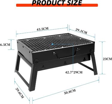 Вугільний гриль Складний гриль Стіл Гриль Портативний туристичний гриль Відкритий пікнік Кемпінговий гриль, розмір 43,5 x 29,5 x 23 см Середній