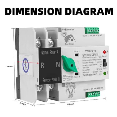 Подвійне джерело живлення Автоматичний перемикач передачі, джерело безперебійного живлення 2P 63A 100A 125A Фотоелектричний автоматичний перемикач Тумблер ATS PV Сонячний інвертор ДБЖ (63А)