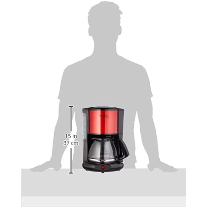 Кавоварка з фільтром Moulinex FG360D Subito Скляний глечик 10-15 чашок Функція автоматичного вимкнення Нержавіюча сталь Червоний / Чорний Сингл