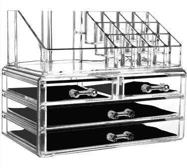 Органайзер для макіяжу YIHAOBOX, Органайзер для косметики Коробка для зберігання ювелірних виробів Тримач для губної помади Коробка 4 шухляди прозорі