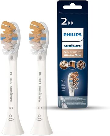 Оригінальні насадки для звукових зубних щіток Philips Sonicare Original A3 Premium All-in-One - 2 упаковки білого кольору (модель HX9092/10) ука (2 упаковки)