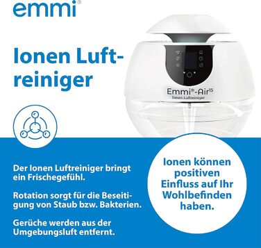 Іонний очищувач повітря Emmi Air - підходить для алергіків до 35 м Очищувач повітря з іонами, що нейтралізують запах Ідеальний захист від пилу, вірусів, пилку та запаху акрилу