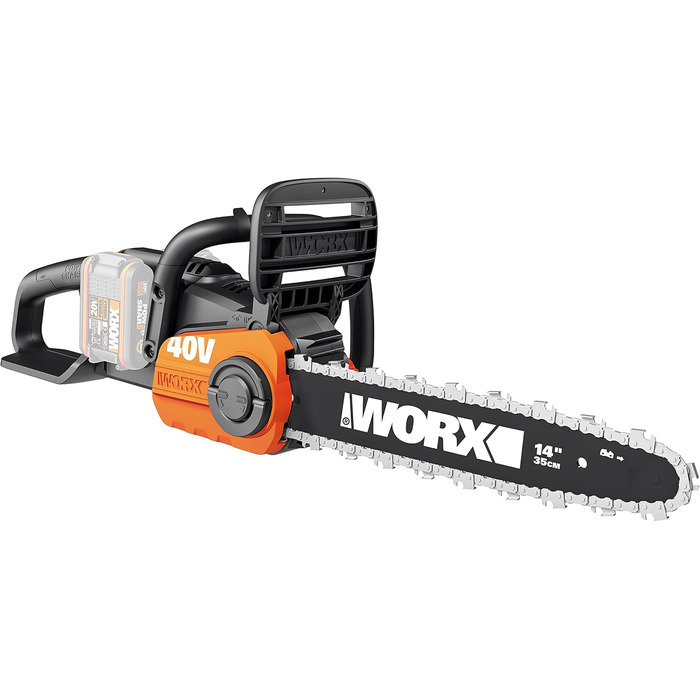 Акумуляторна ланцюгова пила WORX WG384E.9 40В - довжина шини 35 см - потужний безщітковий двигун - заміна ланцюга без інструментів - швидкість різання 8 м/с - легка та компактна - без акумулятора та зарядного пристрою