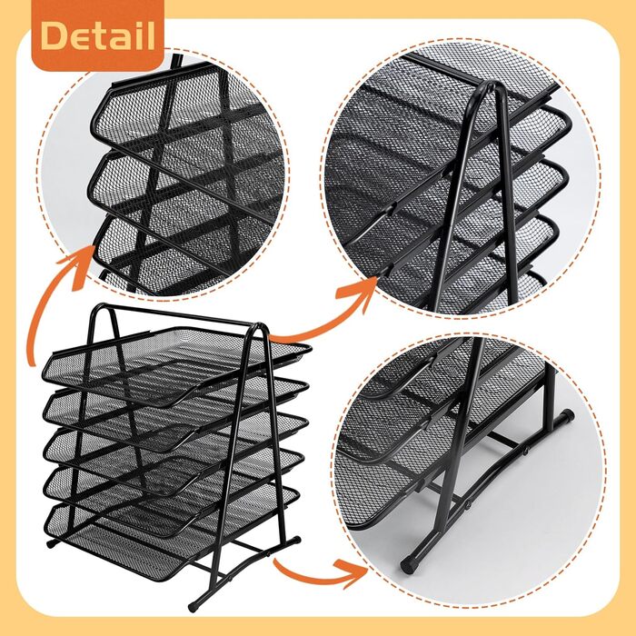 Металевий лоток для документів 5 відділень Органайзер для листового лотка, сітчастий дизайнерський настільний лоток, настільний органайзер Чорний настільний листовий лоток для документів для домашнього офісу Настільний лоток 5 рівнів