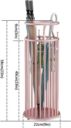 Підставка для парасольки AILILI - підставка для парасольки, кругла, золотиста, рожева, металева підставка для парасольки, дизайн вирізу, підставка для парасольки, для передпокою та офісу, з гачком (колір рожевий) рожевий