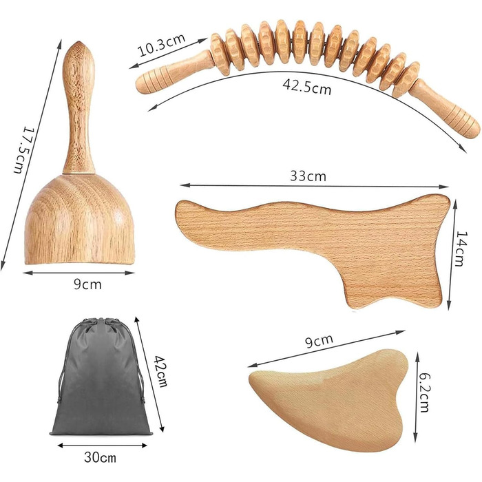 Набір для мадеротерапії NIYATA з 5 предметів, паличка для фасції, роликова деревина для фасції, набір масажерів для мадеротерапії, інструменти для масажу шиї, ніг, очей, тіла, полегшення болю та релаксації