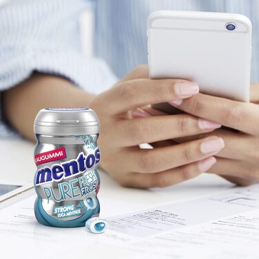 Жувальна гумка Mentos Pure Fresh Frost, 6 коробок жувальних гумок без цукру драже зі смаком ментолу та рідким наповнювачем, мультиупаковка (6 x 70 г) м'ята, 35 шт. (6 упаковок)