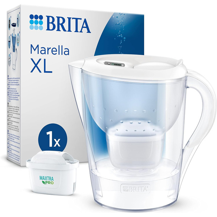 Фільтр-глечик для води BRITA Marella XL білий (3,5 л) з картриджем MAXTRA PRO All-in-1 фільтр для води для зменшення вапняного нальоту, хлору, свинцю, міді та речовин, що погіршують смак у воді