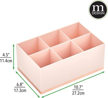 Органайзер для макіяжу mDesign Місце для зберігання косметики з 6 пластиковими відділеннями Місце для зберігання макіяжу для повік, пудри, блиску для губ тощо Світло-рожевий і рожеве золото, світло-рожеве/рожеве золото