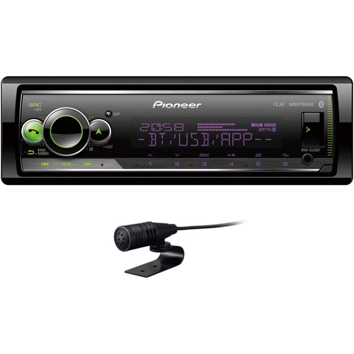 Приймач PIONEER 1-DIN з Bluetooth, червоним/білим підсвічуванням, роз'ємом USB/3,5 мм, Spotify, додатком Pioneer Smart Sync і сумісний з пристроями Apple і Android, червоний/чорний, MVH-S420BT (колір vario, колір Vario, одинарний)