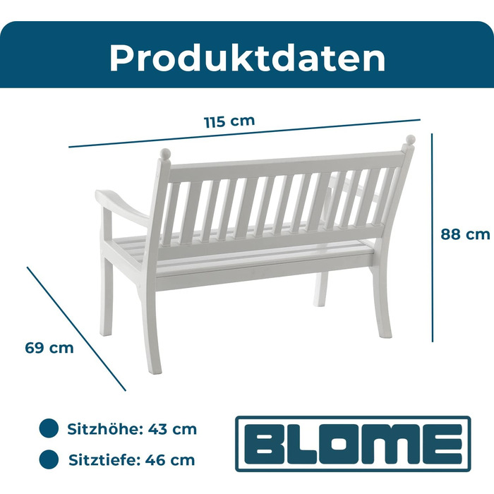 Місна садова лавка для саду, балкона, тераси, паркова лавка білого кольору, зроблено в Німеччині, 2-