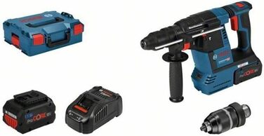 Акумуляторний перфоратор Bosch Professional 18V System GBH 18V-26 F (2,6 Дж, SDS plus, свердління та довбання, KickBack Control, вкл. 2 акумуляторні батареї ProCORE18V 5,5 Ач, зарядний пристрій GAL 1880 CV, додаткова рукоятка, L-BOXX) в корпусі L-BOXX (2х