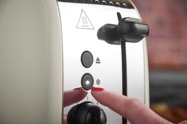 Тостер Russell Hobbs на 2 скибочки Colours Plus Stainless Steel Cream (надзвичайно широкі отвори для тостів, включаючи насадку для булочки, 6 рівнів підрум'янювання функція розморожування, функція lift & look, 1600 Вт) 26551-56 Тостер НОВИНКА