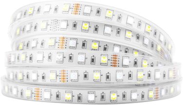 Теплий білий (2700K-3000K) 4 кольори в 1 Світлодіод 5м 60 світлодіодів/м Багатобарвна світлодіодна стрічка IP65 Силіконове покриття Водонепроникна біла друкована плата DC12V для прикраси інтер'єру (RGBхолодний білий, IP67), 5050 RGBW RGB